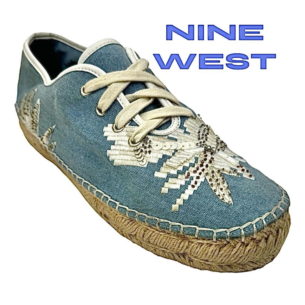 Nine West Womens Guinup Espadrilles Sneakers, Light Blue/White, Size 8.5 Medium